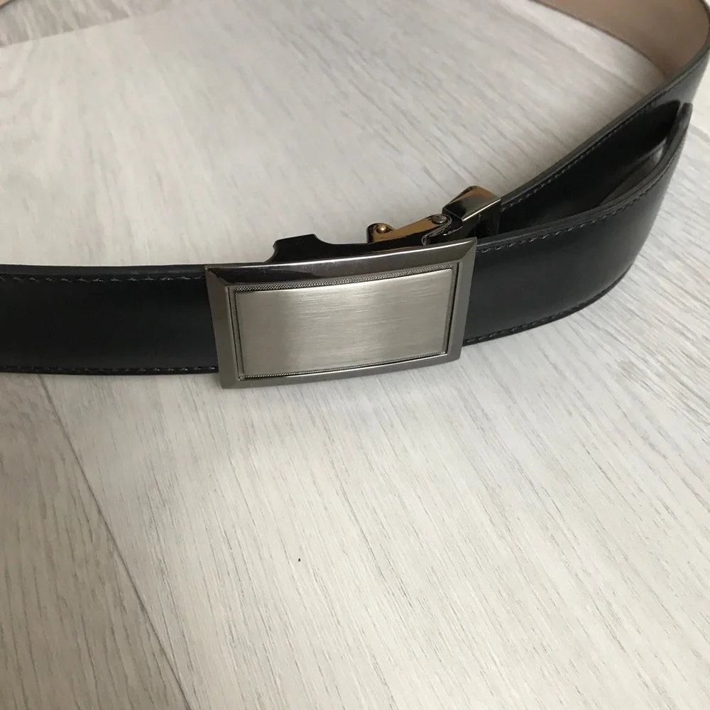 ITALIAN MADE MENS BLACK LEATHER BELT 46” DRESSY RATCHET